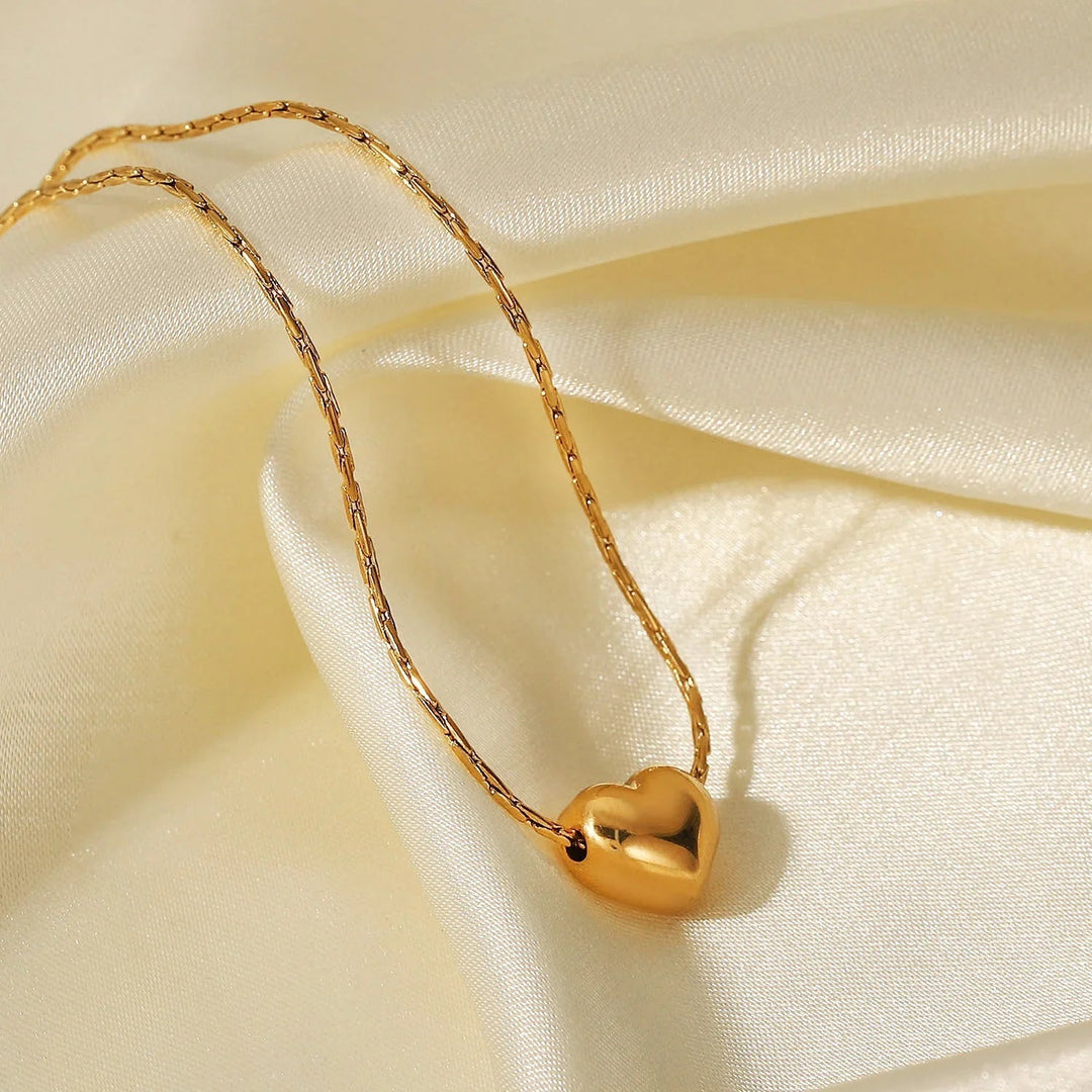 Gold-Tone Puffy Heart Pendant Necklace