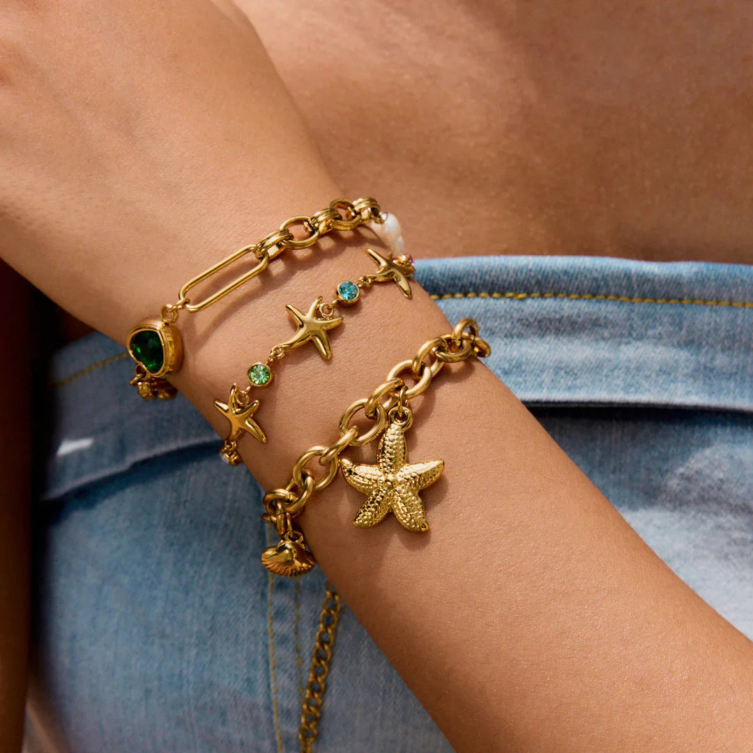 Gold Plated Stainless Steel Crystal Faux Pearl Bracelet for Women