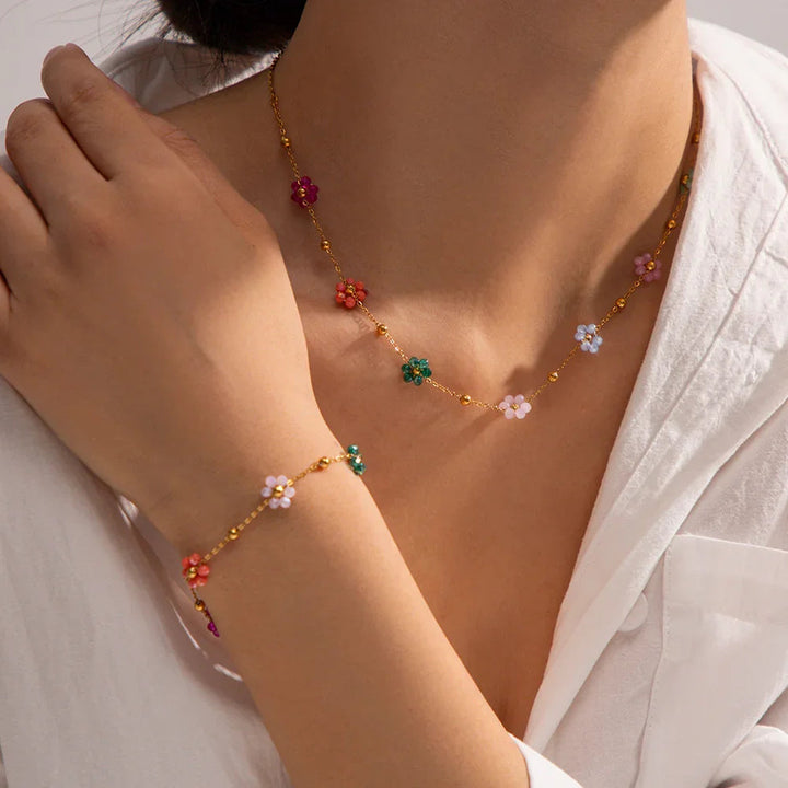 Gold-Plated Glass Flower Bracelet for Women