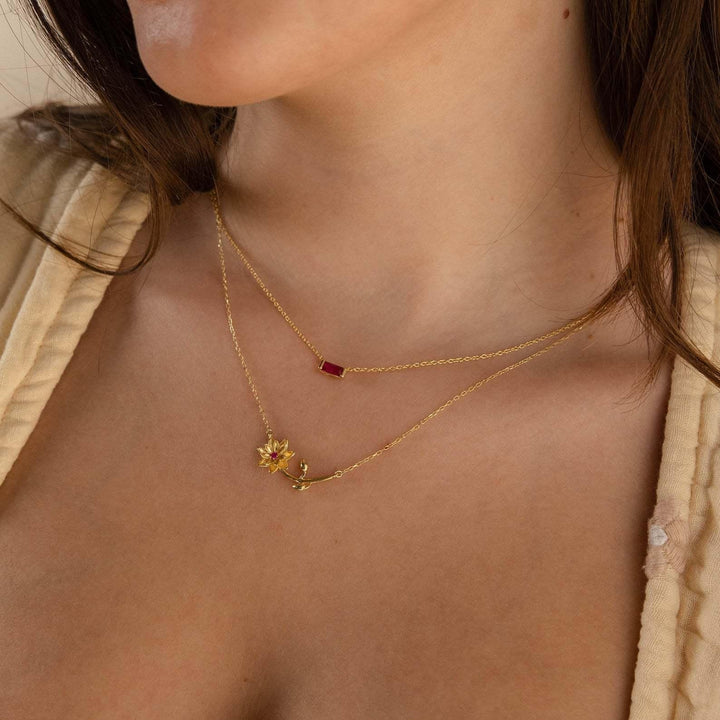 Gold Plated Cubic Zirconia Flower Pendant Necklace