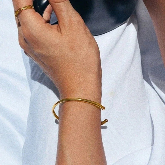 Gold-Plated Minimalist Open Cuff Bangle for Women