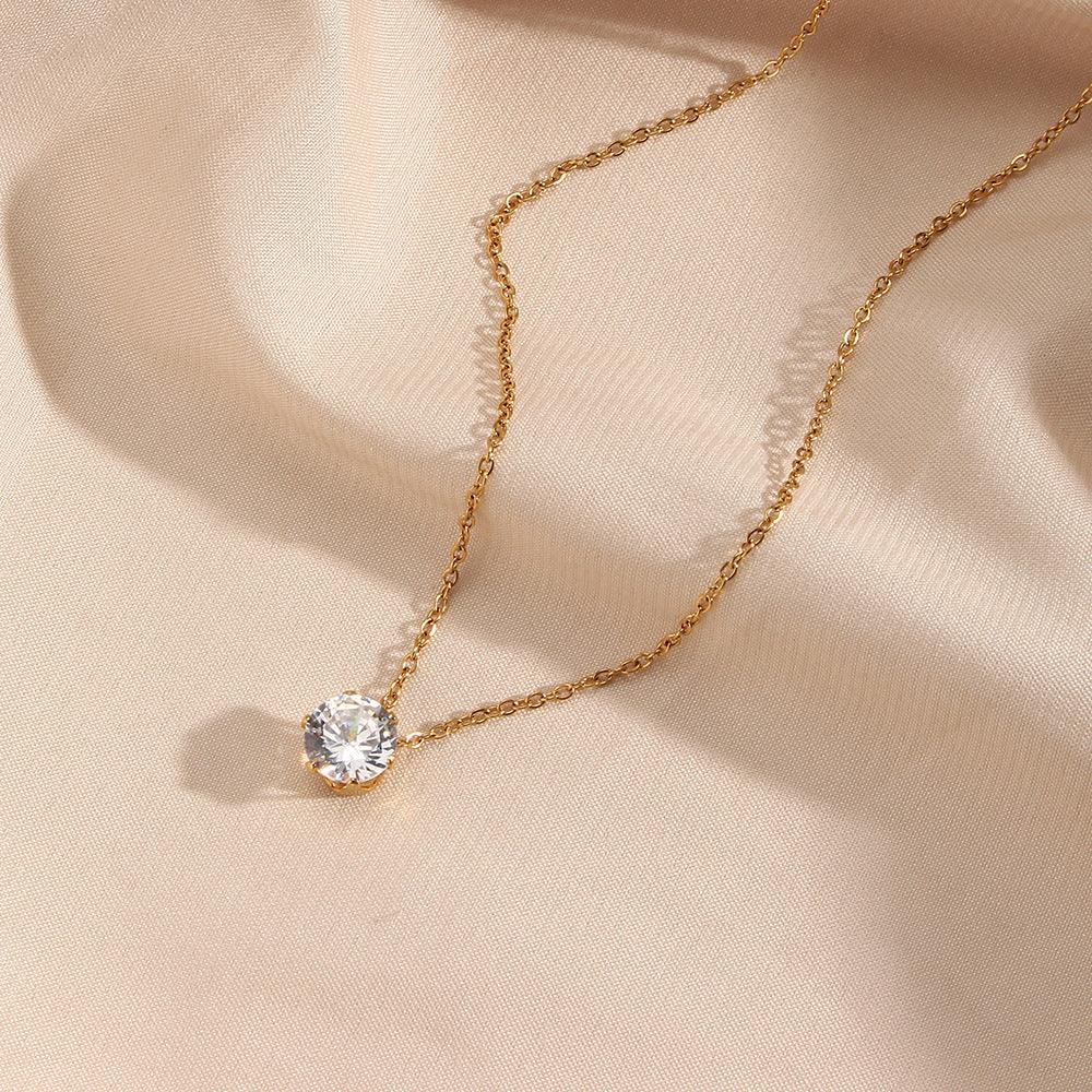 Gold-Tone CZ Solitaire Pendant Necklace