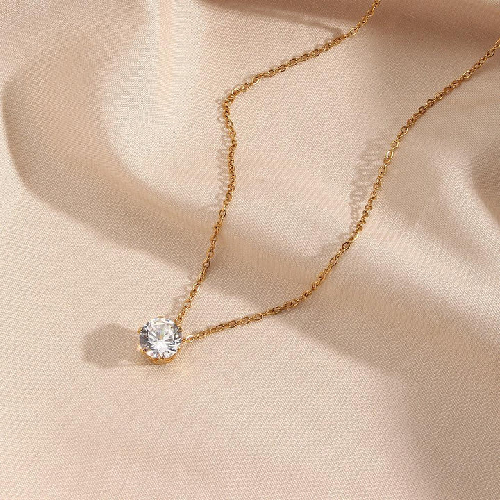 Gold-Tone CZ Solitaire Pendant Necklace