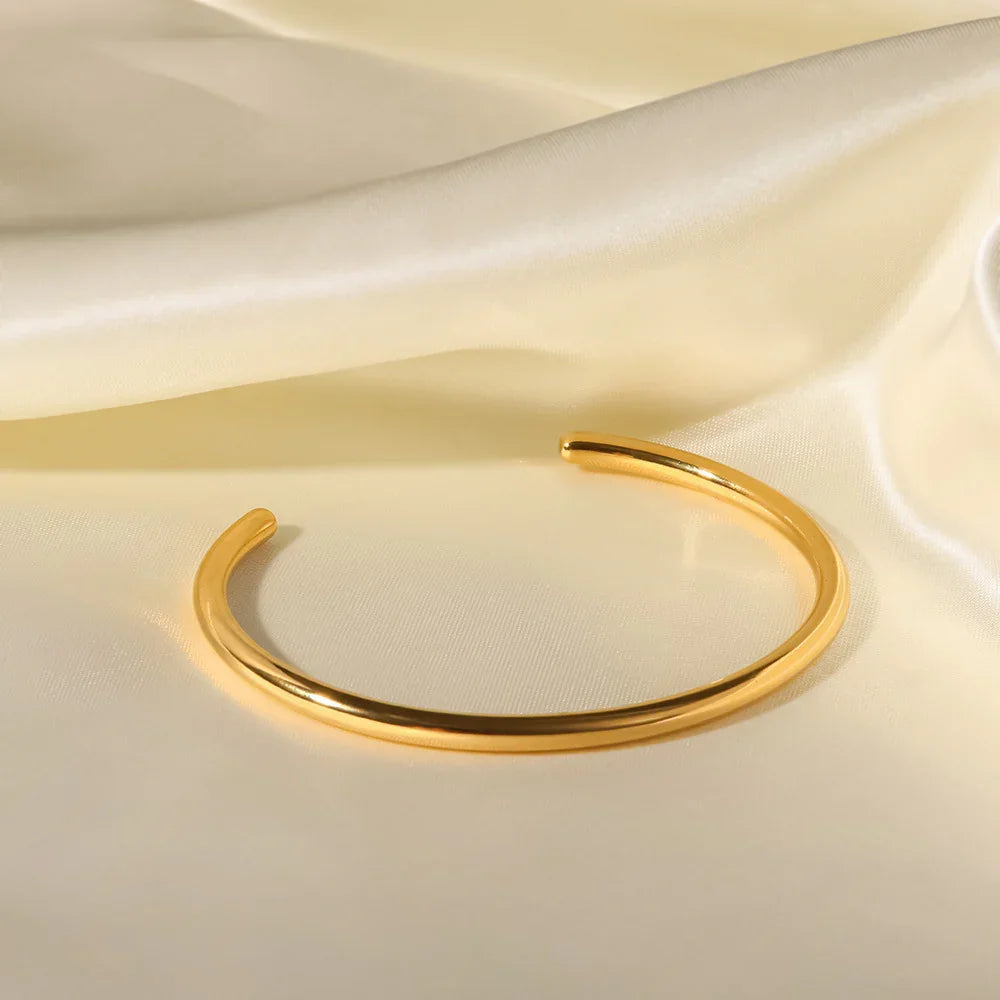 Gold-Plated Minimalist Open Cuff Bangle for Women