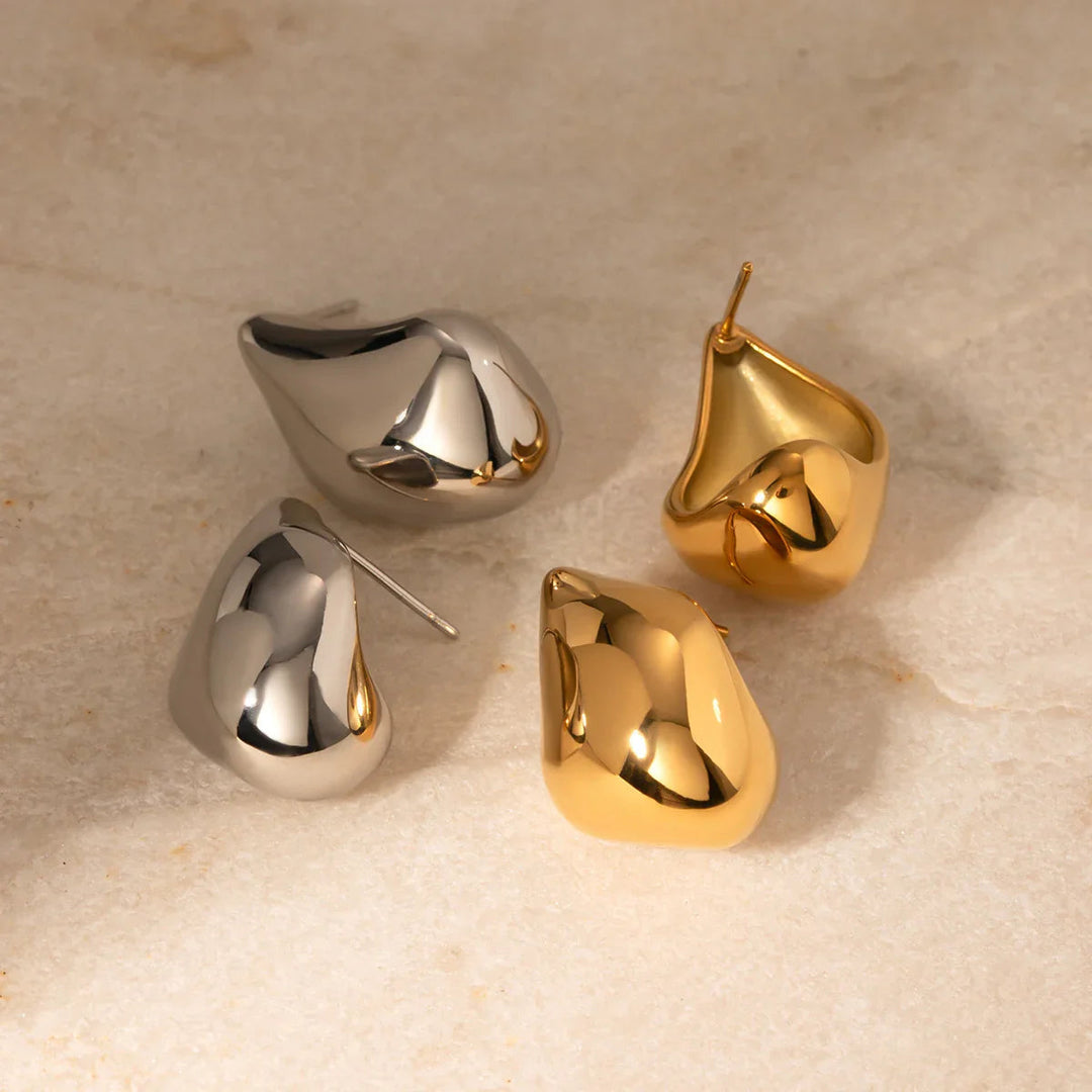 Gold-Plated Minimalist Bean-Shaped Drop Earrings