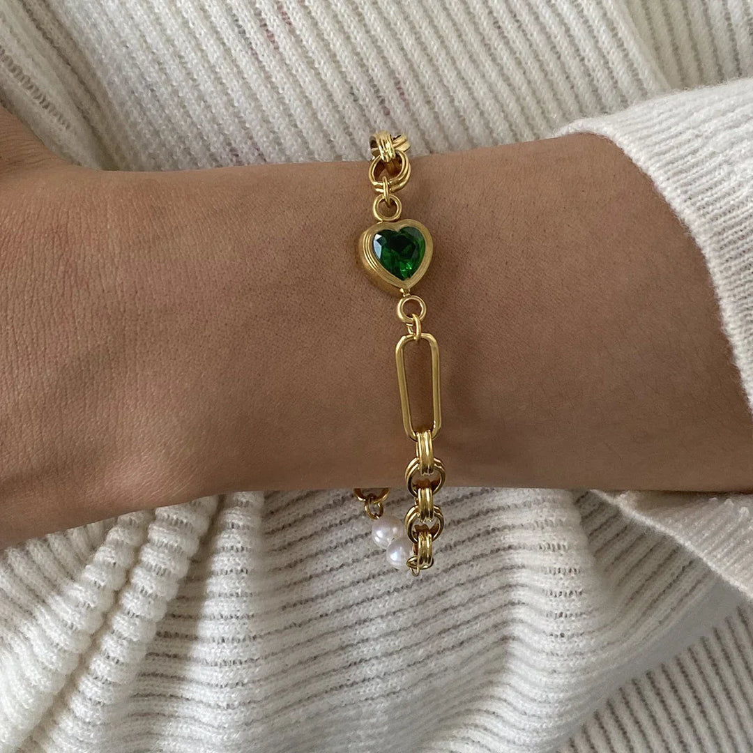 Gold-Plated Crystal Faux Pearl Bracelet