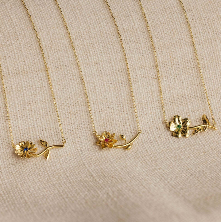 Gold Plated Cubic Zirconia Flower Pendant Necklace