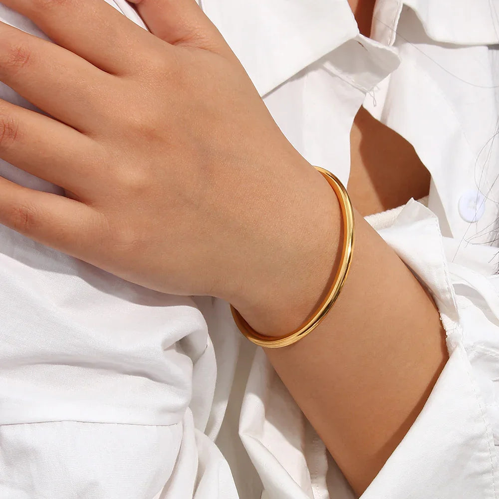 Gold-Plated Minimalist Open Cuff Bangle for Women