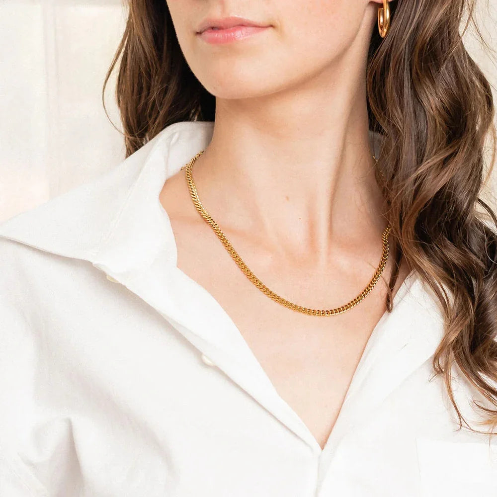 Gold-Plated Cuban Link Chain Necklace for Women