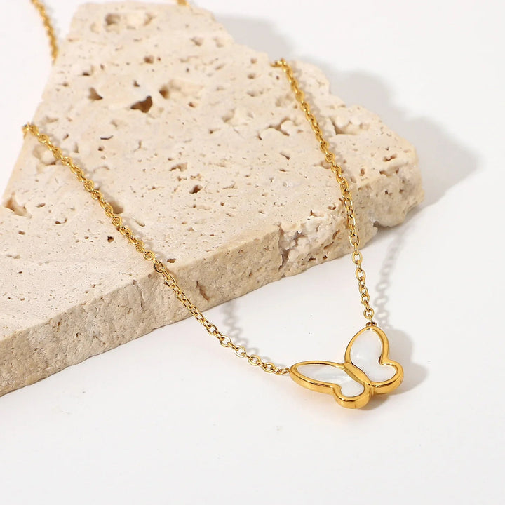 Gold-Plated Faux Pearl Butterfly Pendant Necklace for Women