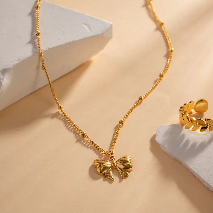 Gold-Tone Bow Pendant Chain Necklace