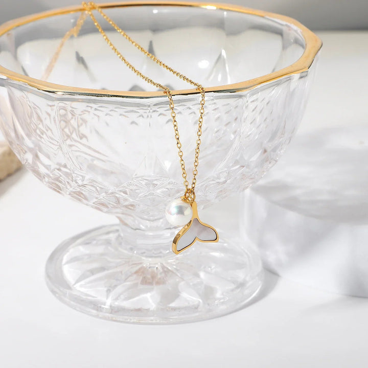 Gold-Plated Faux Pearl Pendant Necklace for Women