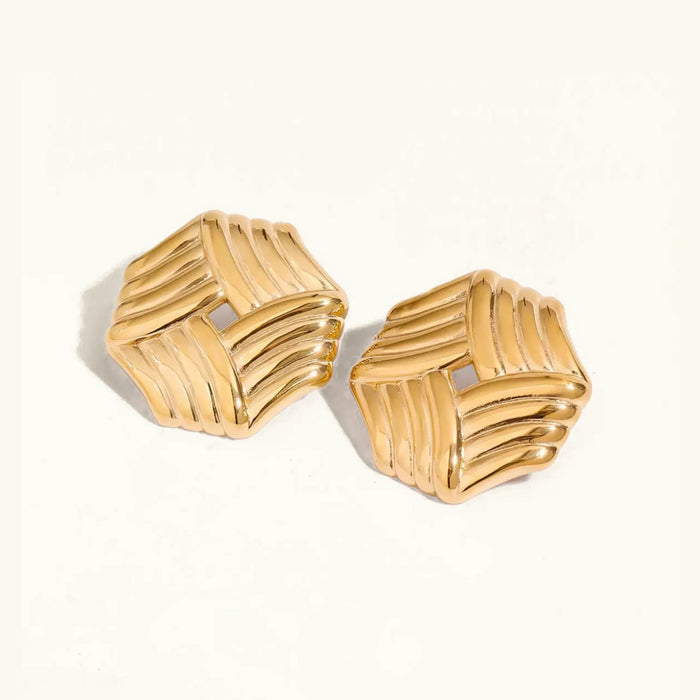 Women's Geometric Stud Earrings with Ribbed Design