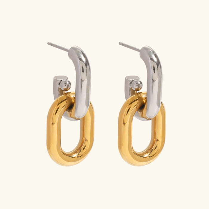 Two-Tone Interlinked Hoop Earrings with Stud Post