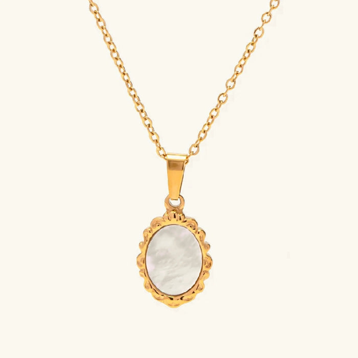 Mother of Pearl Pendant Necklace Ornate Gold Setting