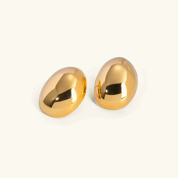 Women's Polished Oval Bean Stud Earrings Hypoallergenic