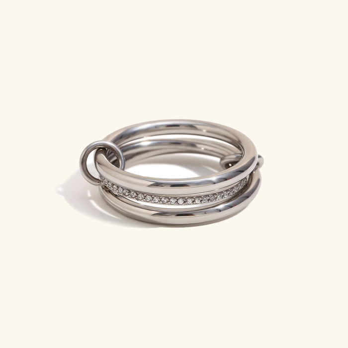 Women's Stainless Steel Ring Stack with Diamond Accents