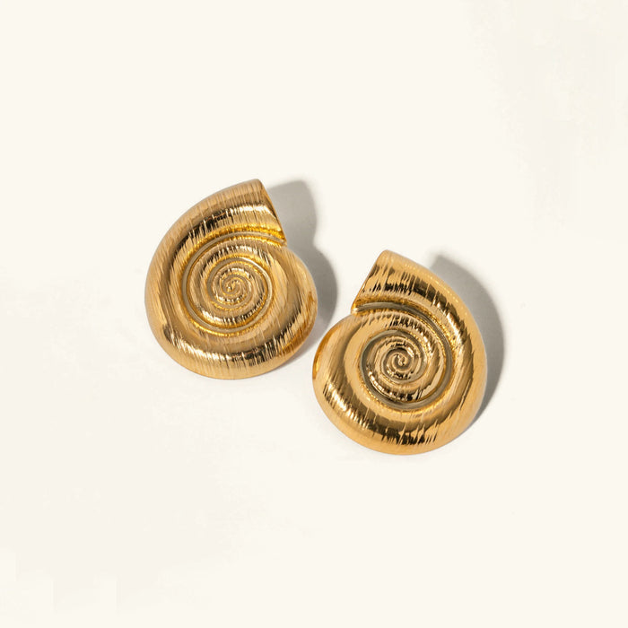 Women's Shell Spiral Stud Earrings in Gold Finish