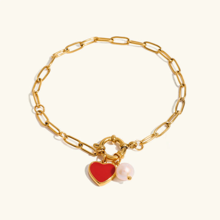 Gold-Plated Faux Pearl Charm Bracelet for Women