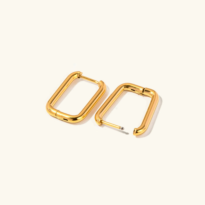 Gold U-Shaped Rectangular Hoop Earrings Stainless Steel