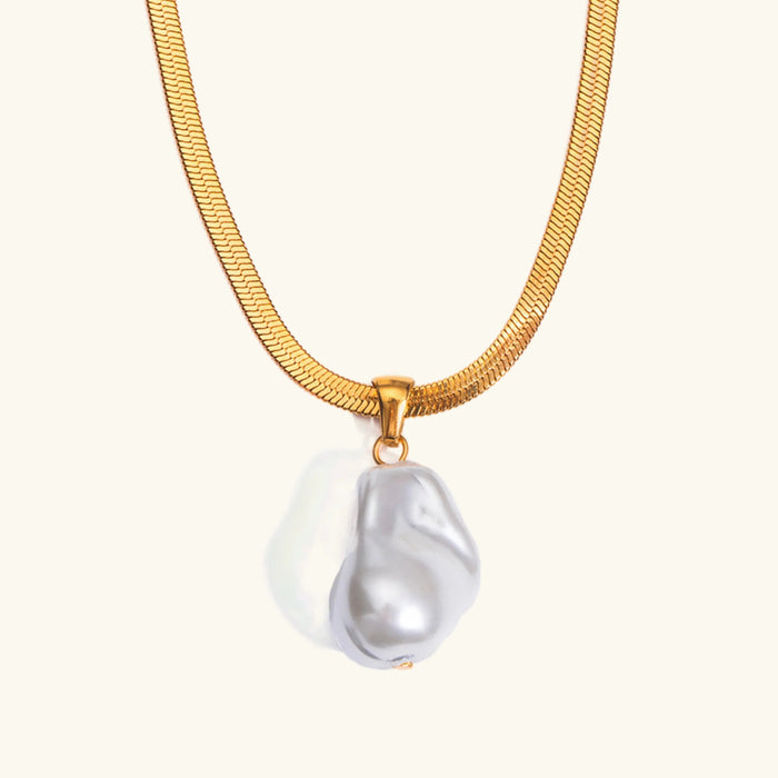 Gold-Plated Faux Pearl Herringbone Pendant Necklace