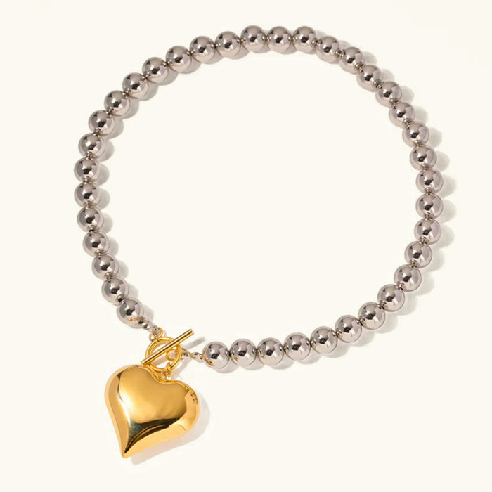 Beaded Bracelet with Gold Heart Charm and Toggle Clasp