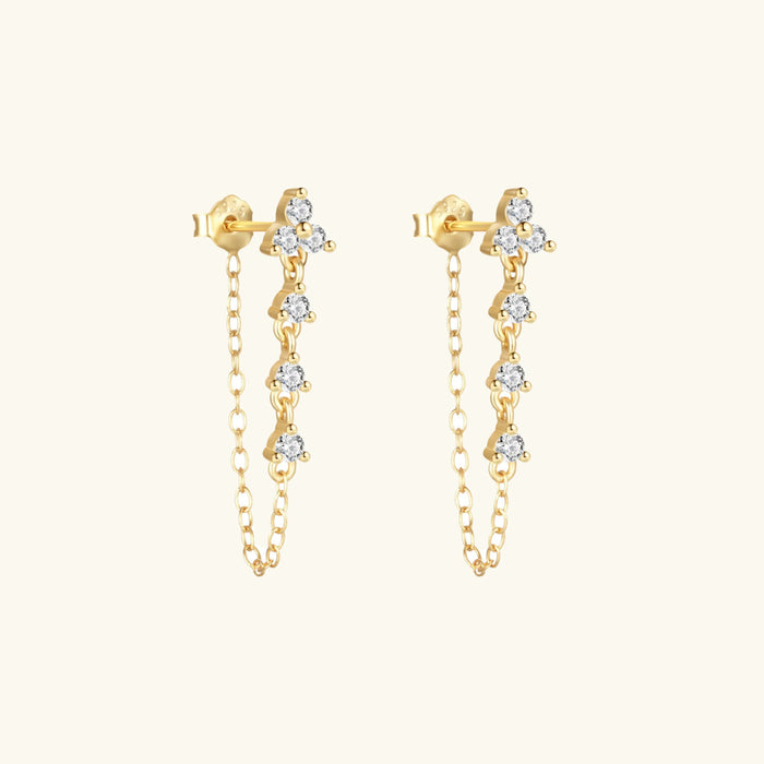 Chain Drop Stud Earrings with Three Tear-Drop Crystals