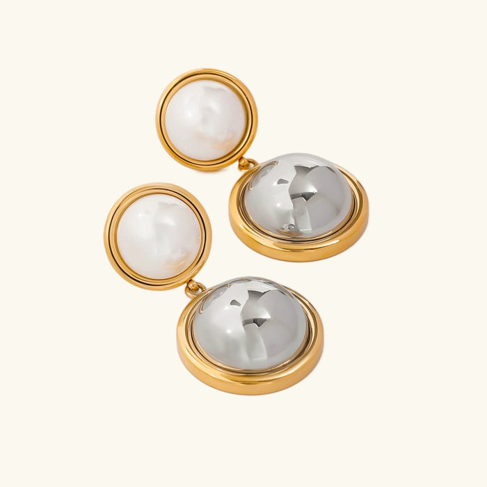 Women's Pearl Drop Earrings with Dome Detail