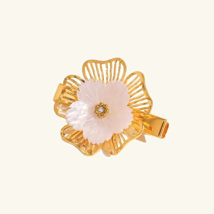 Women's Gold Petal Pearl Hair Clip for Weddings