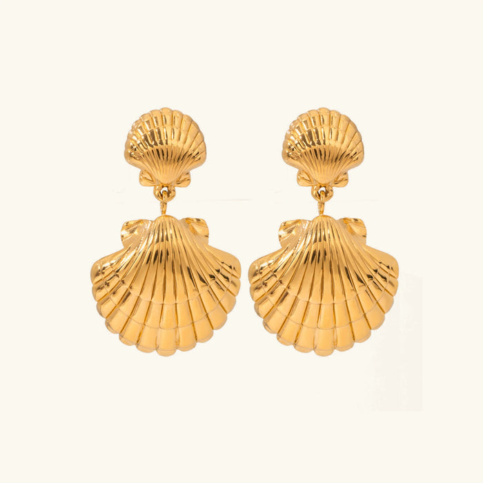 Gold Seashell Drop Earrings with Textured Shell Design