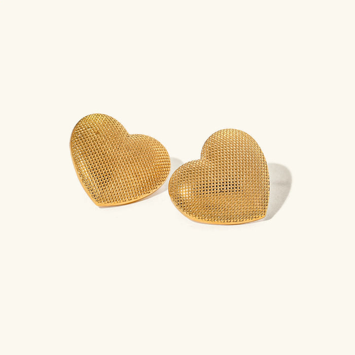 Women's Textured Heart-Shaped Stud Earrings
