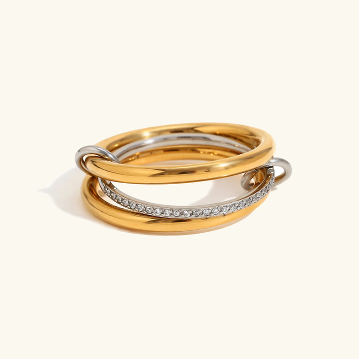 Stacked Ring Set with Pavé Diamonds and Two-Tone Bands