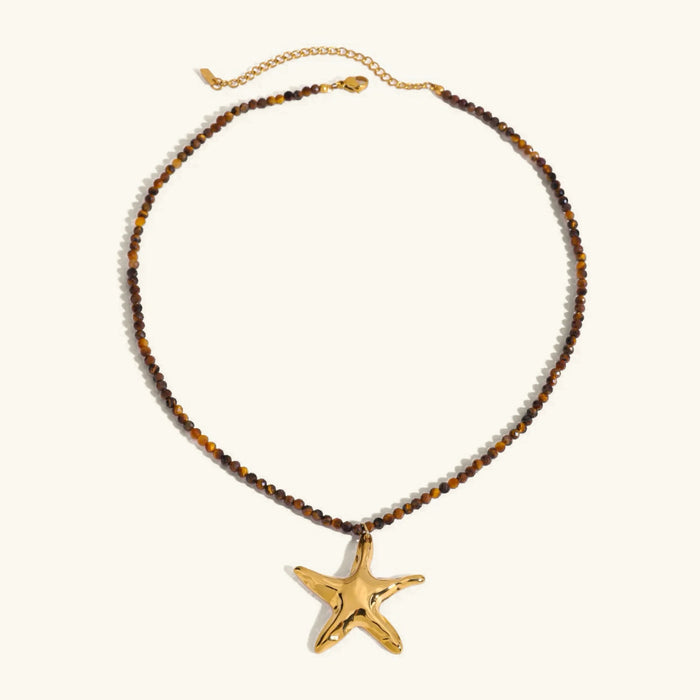 Starfish Pendant Necklace with Beaded Chain Adjustable