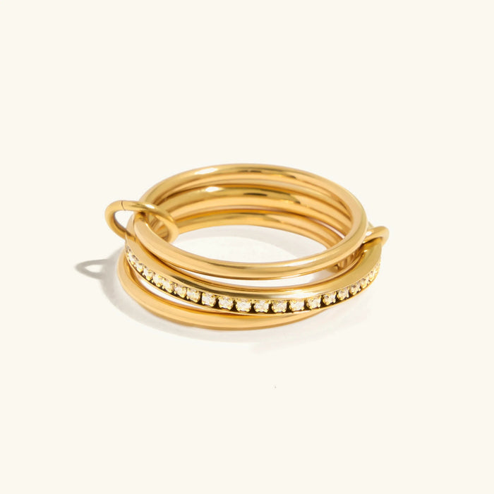Women's Gold-Tone Stacking Ring Set with Crystal Detail