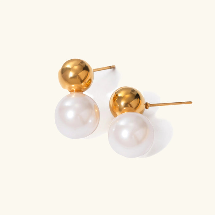 Women's Pearl Drop Stud Earrings Gold-Tone Dome Design