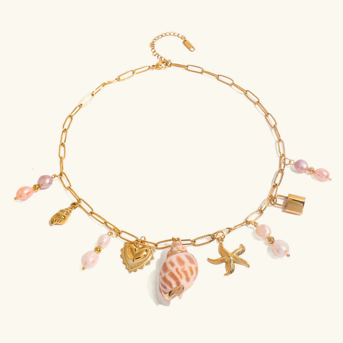 Women's Freshwater Pearl Charm Necklace with Seashell