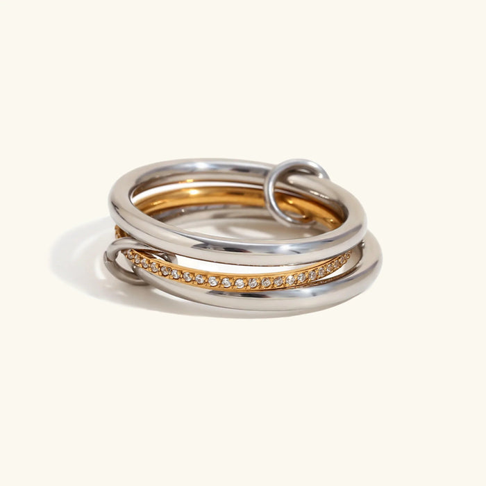 Stainless Steel Ring Stack with Pavé Detail