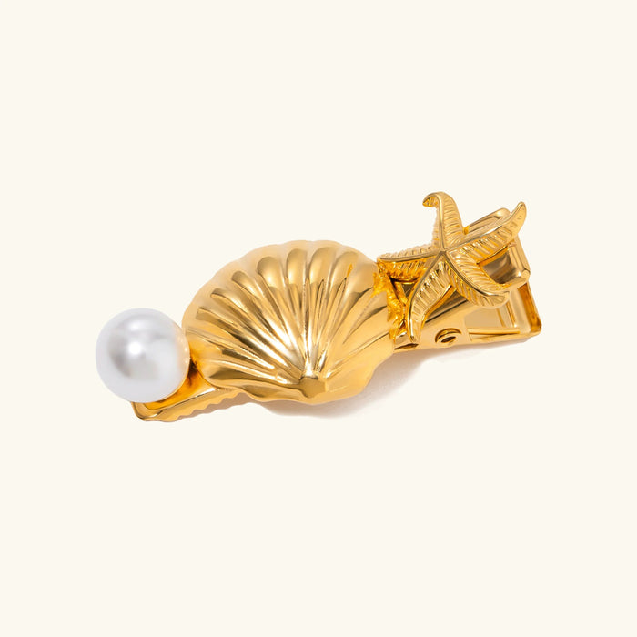 Seashell Hair Clip with Pearl and Starfish Detail