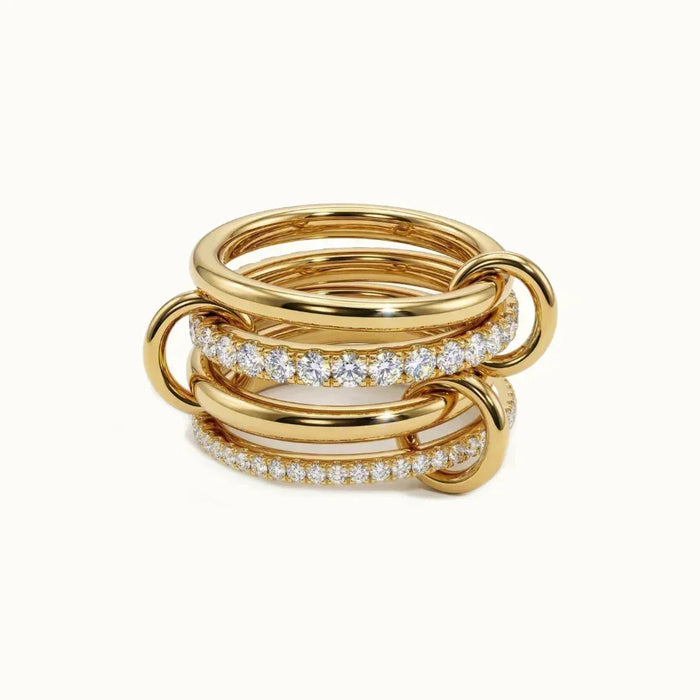 Women's Stacked Band Ring with Pavé Diamonds and Gold Bands