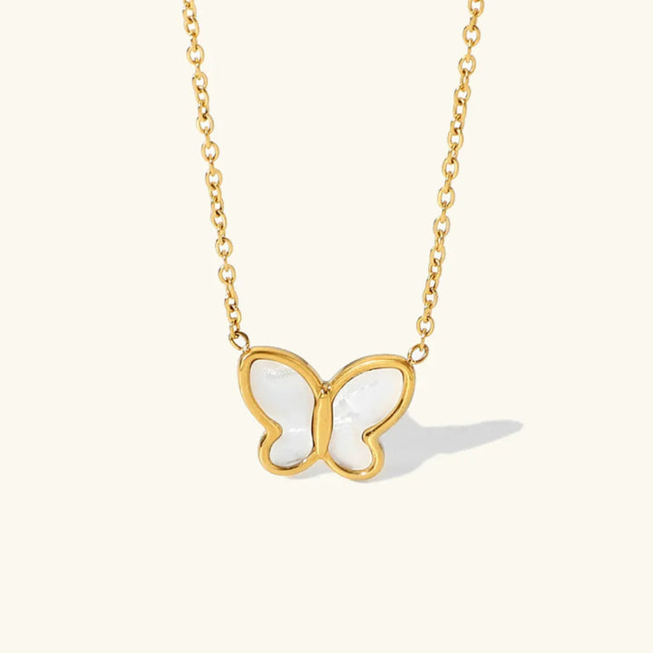 Gold-Tone Butterfly Pendant Necklace with Faux Pearl-Look Detail