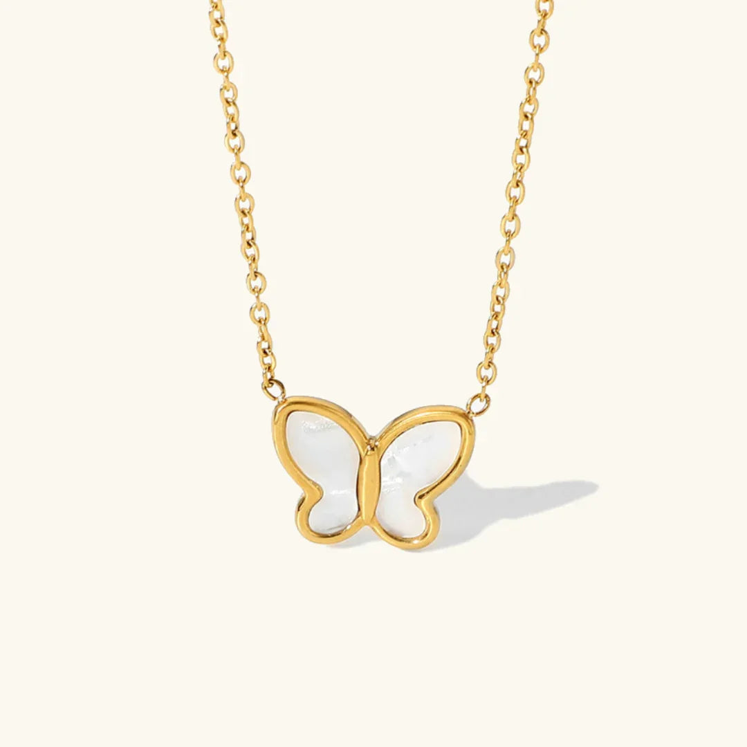 Gold-Plated Faux Pearl Butterfly Pendant Necklace for Women