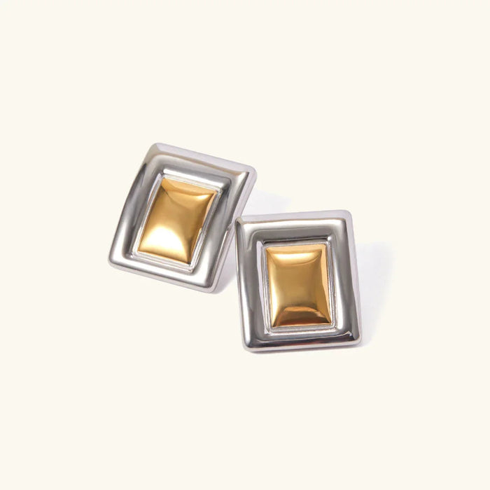 Geometric Two-Tone Stud Earrings with Gold Centre