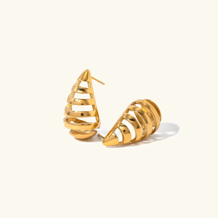 Teardrop Stud Earrings with Hollowed-Out Stripes
