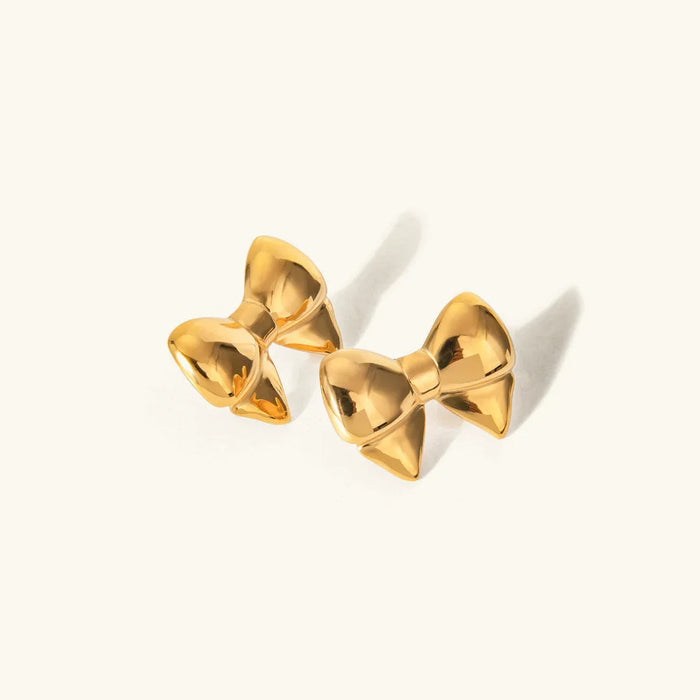 Bow Stud Earrings Stainless Steel 18k Gold Plated