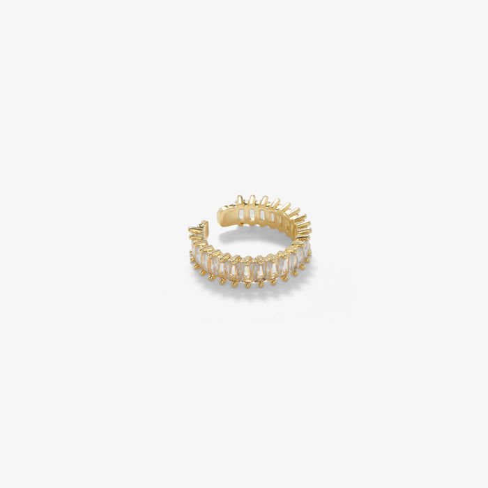 Cubic Zirconia Adjustable Cuff Ring with Baguette Stones