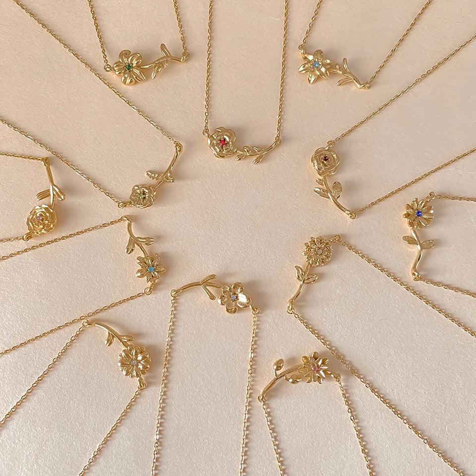 Gold Plated Cubic Zirconia Flower Pendant Necklace