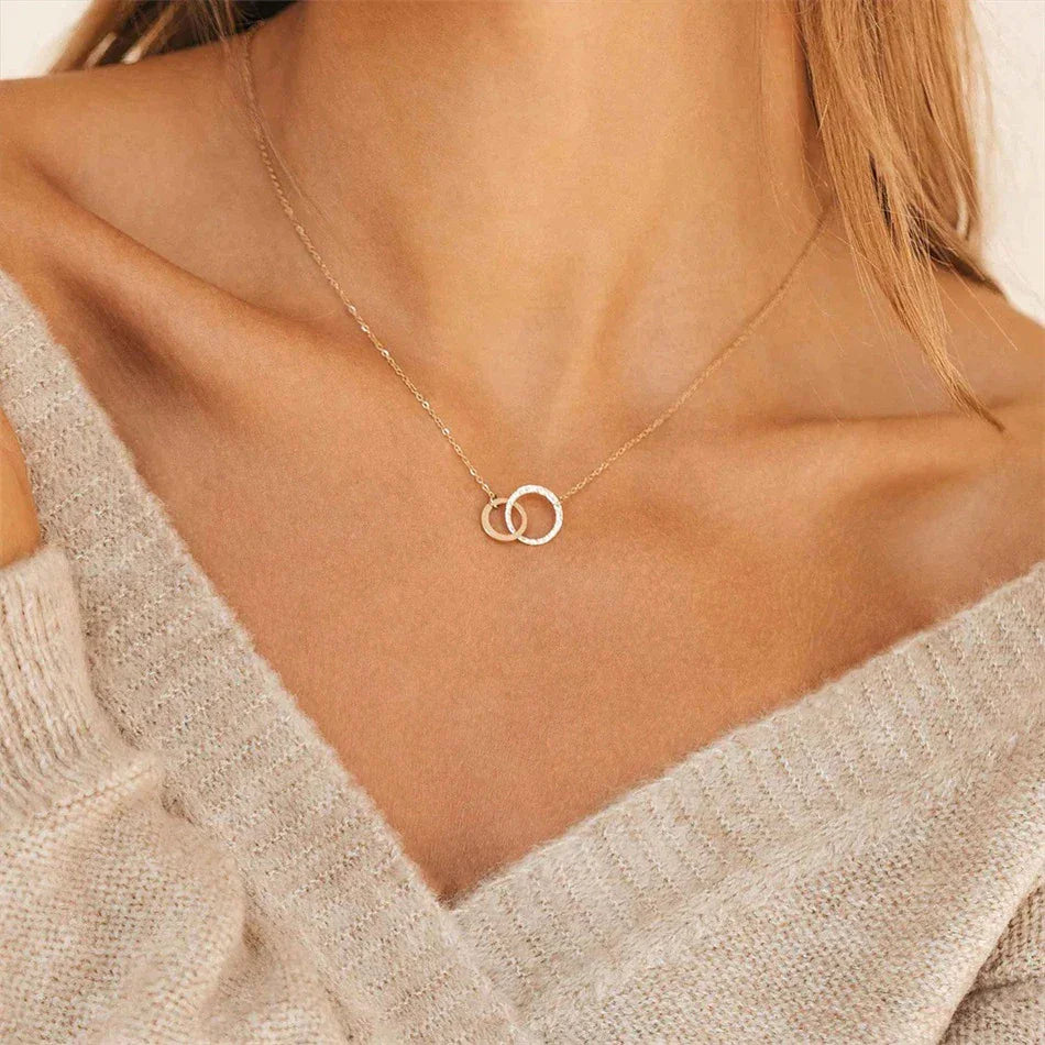 Gold-Tone Interlocking Hoop Pendant Necklace