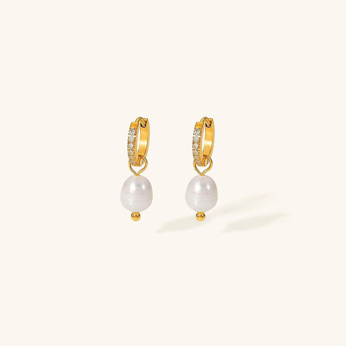 Pearl Drop Hoop Earrings with Pavé Detail