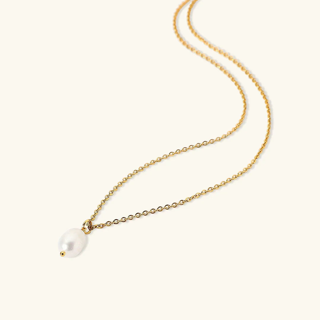 Gold-Tone Oval Faux Pearl Drop Necklace