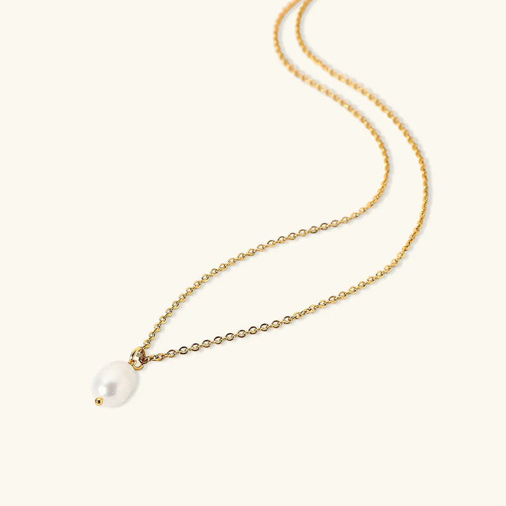Gold-Tone Oval Faux Pearl Drop Necklace